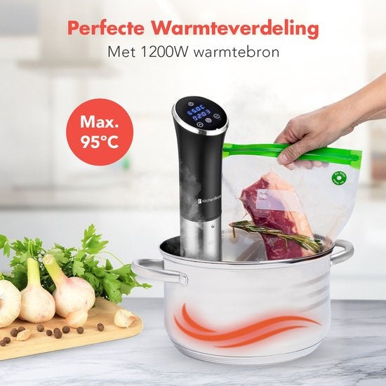Sous Vide Stick - KitchenBrothers - avec livre de cuisine - 1200W - Black/RVS