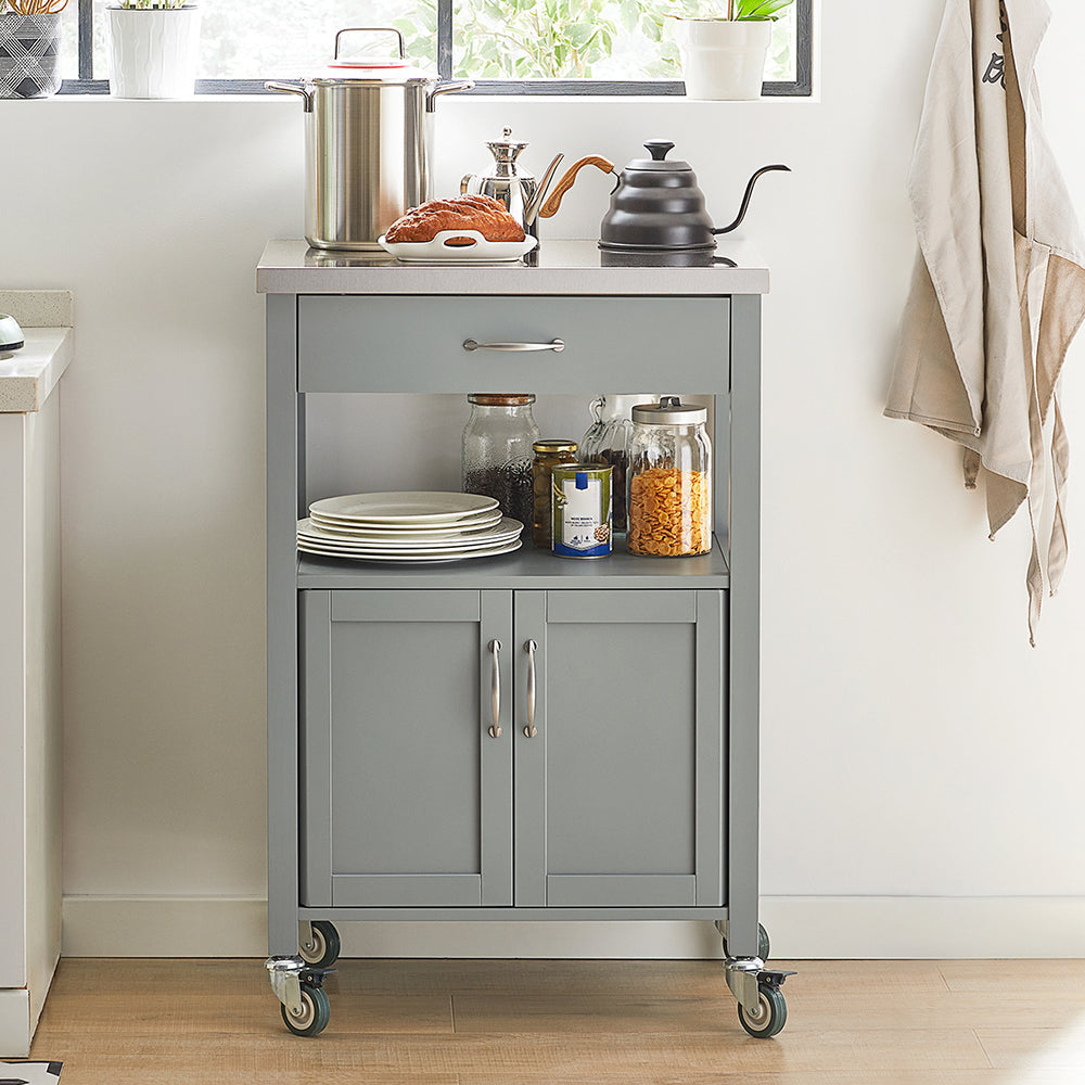 SoBuy Chariot de cuisine avec 1 tiroir et 2 portes - Max. 30KG - 60 x 44 x 92 cm - Gris