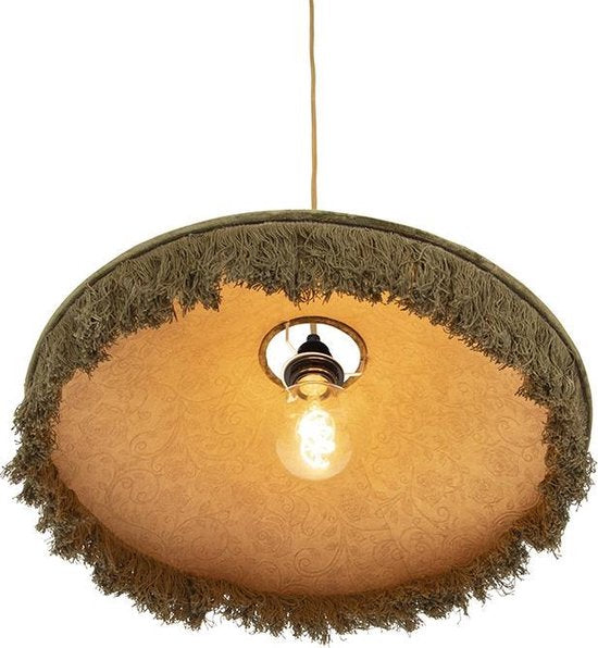 QAZQA fringe - Lampe suspendue Art Déco avec abat-jour - 1 lumière - Ø 500 mm - Vert - Salon | Chambre à coucher | Cuisine