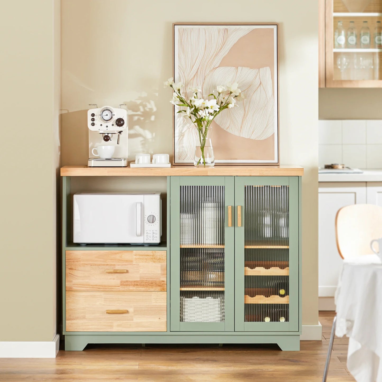 SoBuy Ilot de cuisine - FSB81-GR - Chêne & MDF - Max. 80kg - 120x40x90 - Vert