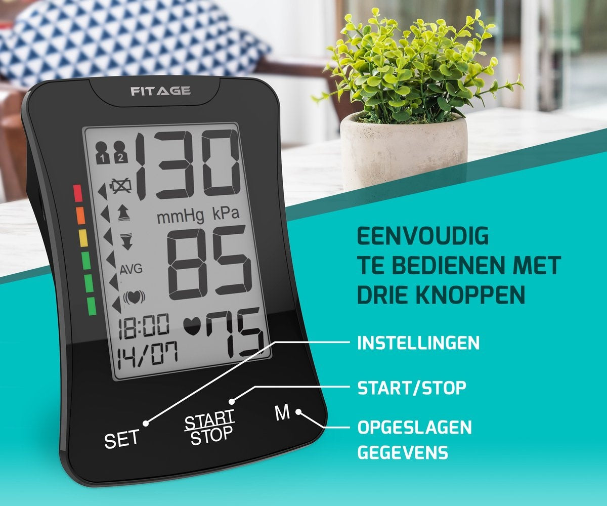 Tensiomètre médical bras - FITAGE - Moniteur de Pression Artérielle - Fréquence Cardiaque -Brassard 22-42cm