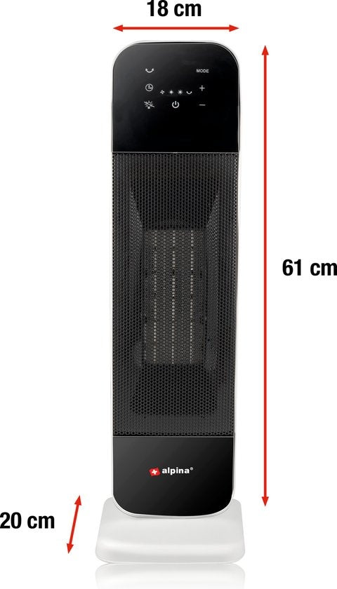 Chauffage électrique - Alpina - Chauffage par ventilateur céramique - également refroidissement - minuterie - télécommande - fonction pivotante - 2000W - Noir Blanc