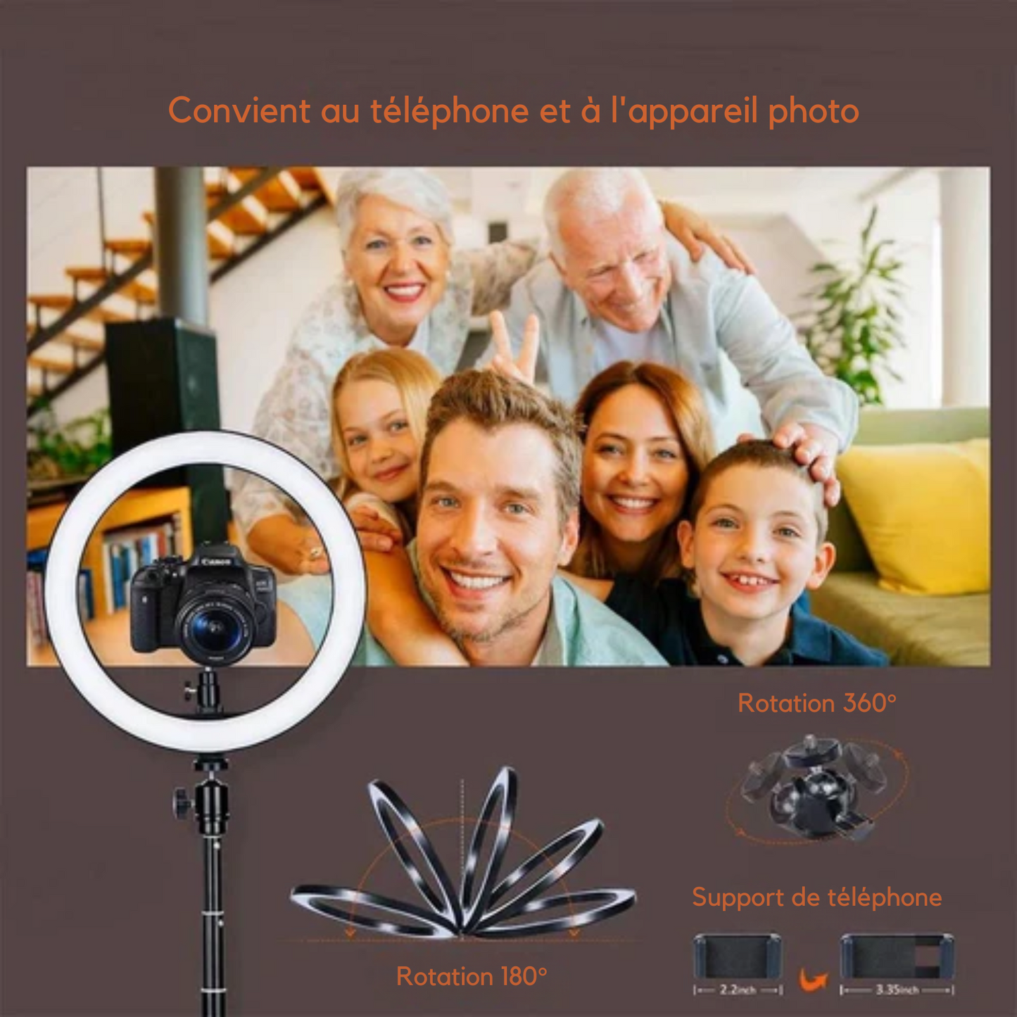 Ring Light Pro - Merkloss - avec Trépied / Support de téléphone - USB 26 cm/10 pouces -