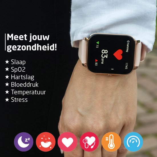 BREND Smartwatch pour femmes et hommes - podomètre, tensiomètre et cardiofréquencemètre - montre de sport - étanche - rose