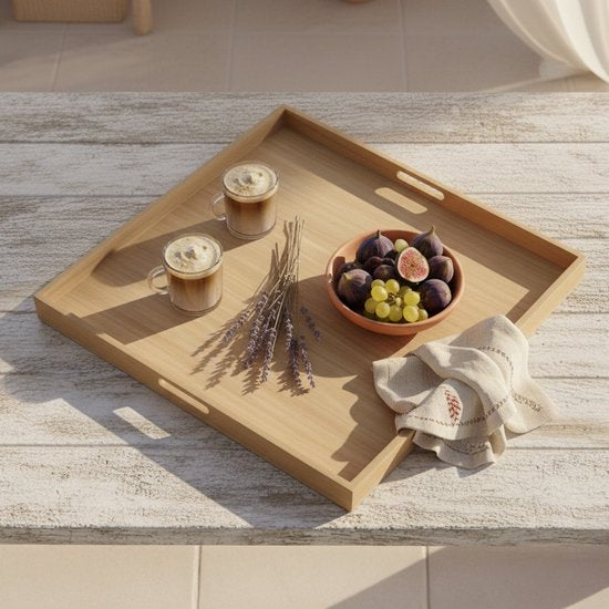 Plateau AXI Bayu en teck – 60 x 60 x 5 cm – Plateau carré – Teck – Pour verres et décoration de table – Pour l'intérieur et l'extérieur
