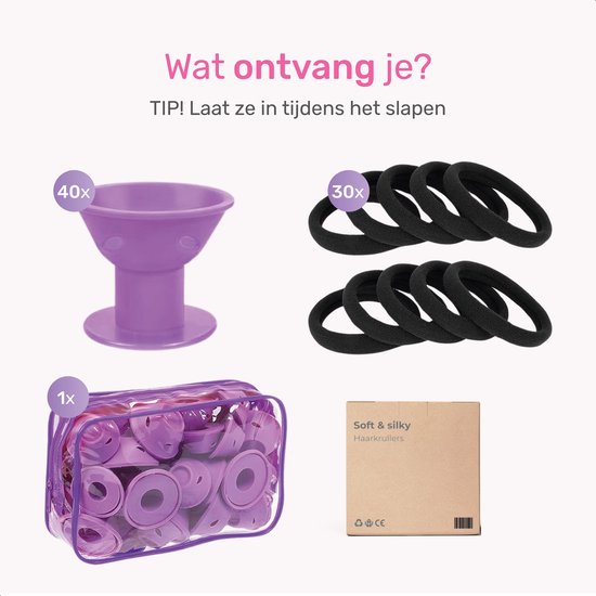Set de bigoudis en silicone - 40 pièces - incl. filet à cheveux - peigne et 30 élastiques - boucles sans chaleur - bigoudis - rouleaux à cheveux - boucles sans chaleur