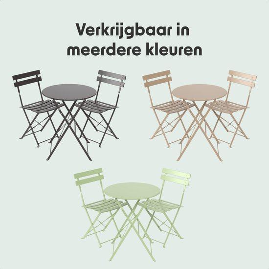 LifeGoods Ensemble bistro - Acier - 3 pièces - Ensemble de jardin - Pliant - Ensemble de balcon avec table - Résistant aux intempéries - Vert menthe