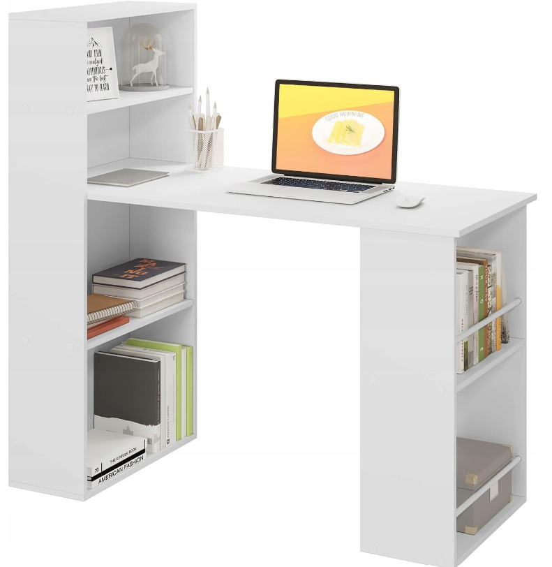 Bureau WOLTU 122 x 55 x 120 cm - Avec 6 étagères - MDF - Blanc