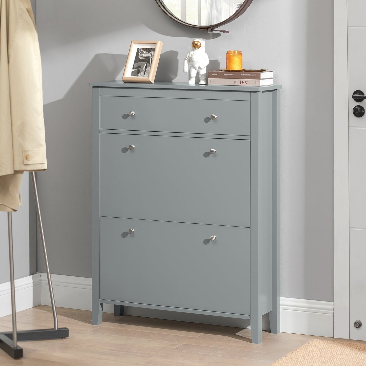 SoBuy - Meuble à chaussures avec 2 abattants et 1 tiroir - 80 x 25 x 108 cm - Gris