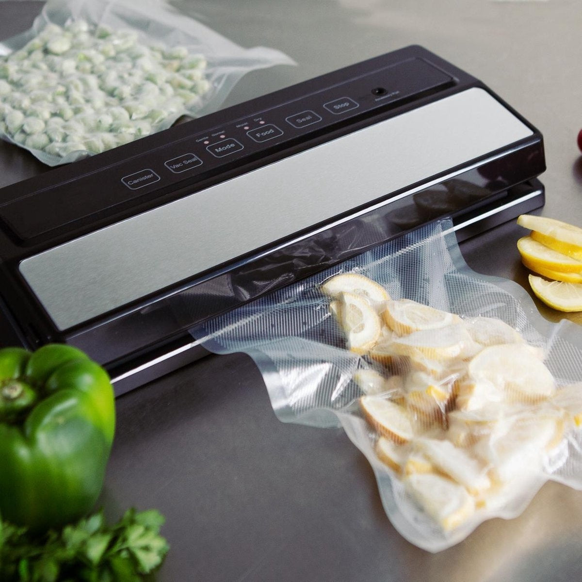 Machine sous vide - KitchenBrothers - Scelleuse sous vide automatique - 4 modes - Avec rouleau de film - sacs sous vide et tuyau d’aspiration - Noir