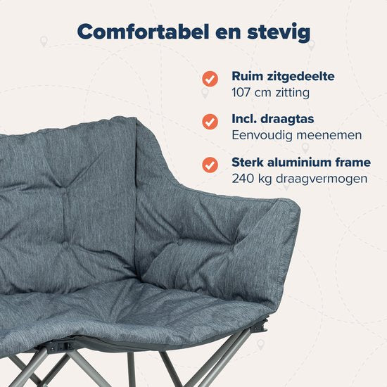 TRVLMORE Chaise de camping - 2 personnes - Pliable - Sac de transport inclus - Chaise de camping - Capacité de charge 240 kg - Gris