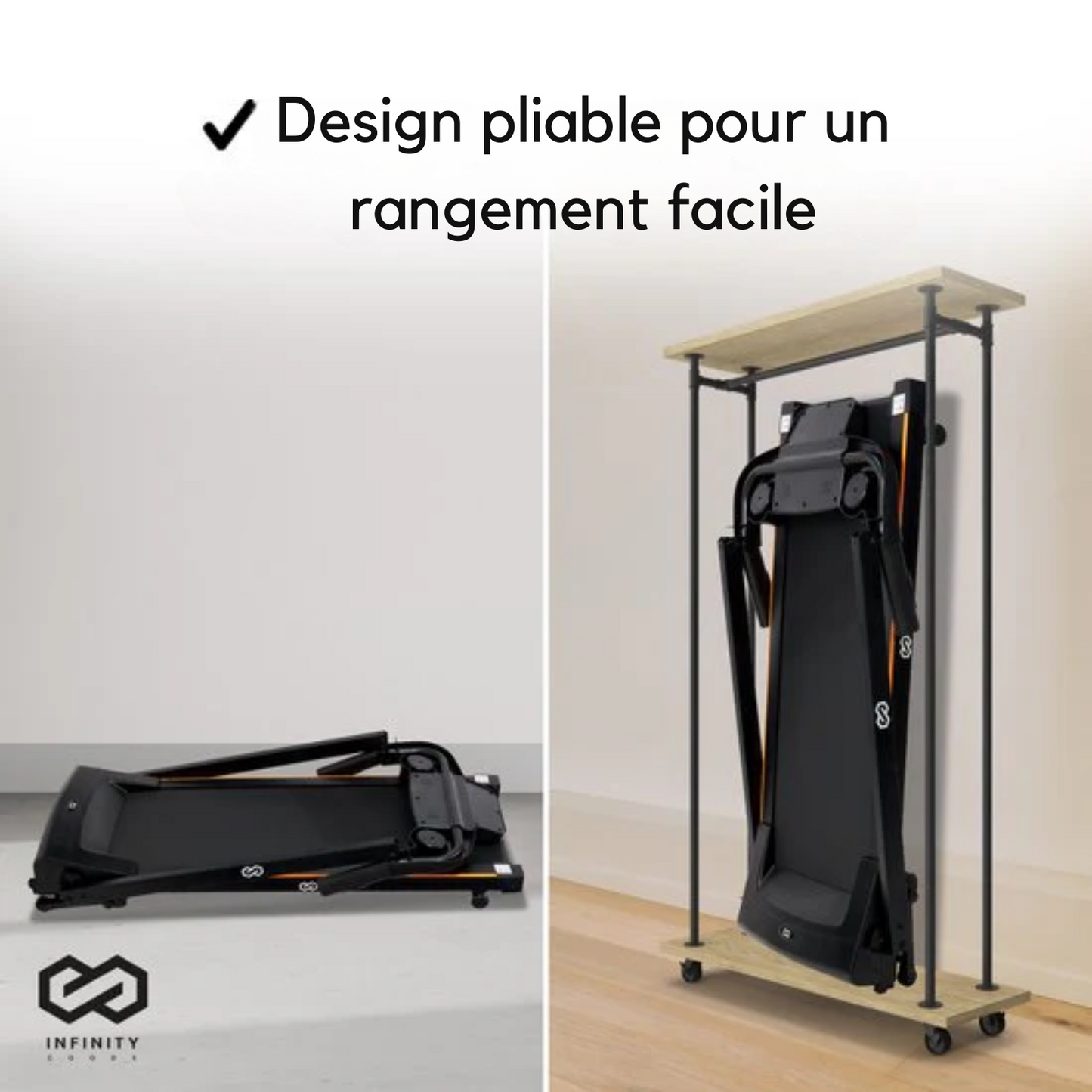 Tapis de course - Infinity Goods - Avec inclinaison - Pliable - 132 x 60 x 117 cm - Noir