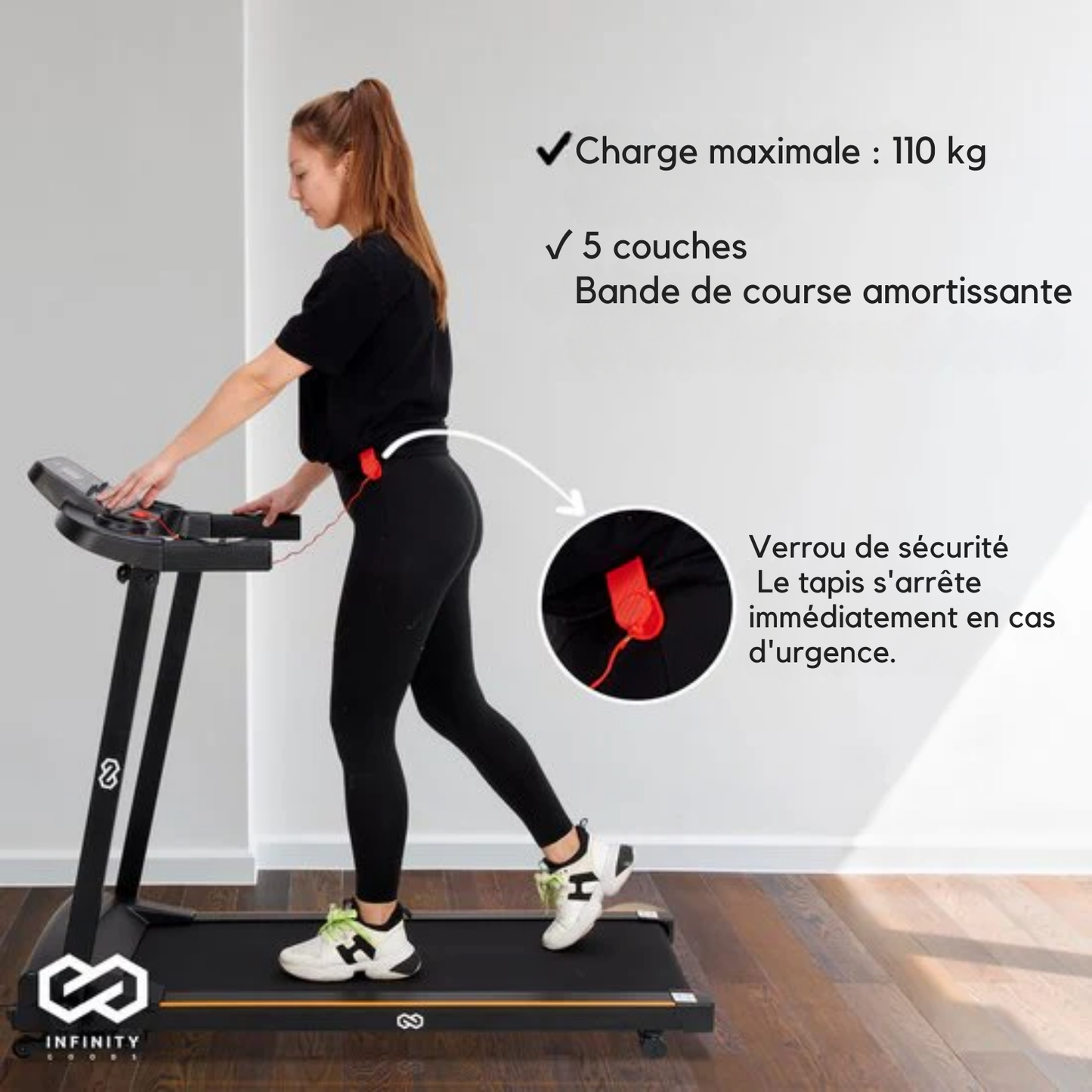Tapis de course - Infinity Goods - Avec inclinaison - Pliable - 132 x 60 x 117 cm - Noir