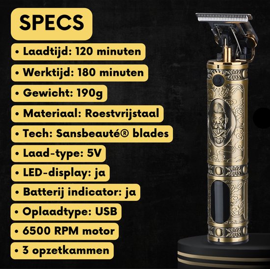 Tondeuse à cheveux professionnelle en T sans fil - Sansbeauté® Buddha Trimmer - Tondeuse à barbe - Tondeuse à cheveux pour hommes - Cheveux - Tondeuse à cheveux - Machine à cheveux pour coiffeurs - Tondeuses à cheveux - Barber Hair Clipper - Hairdresser's