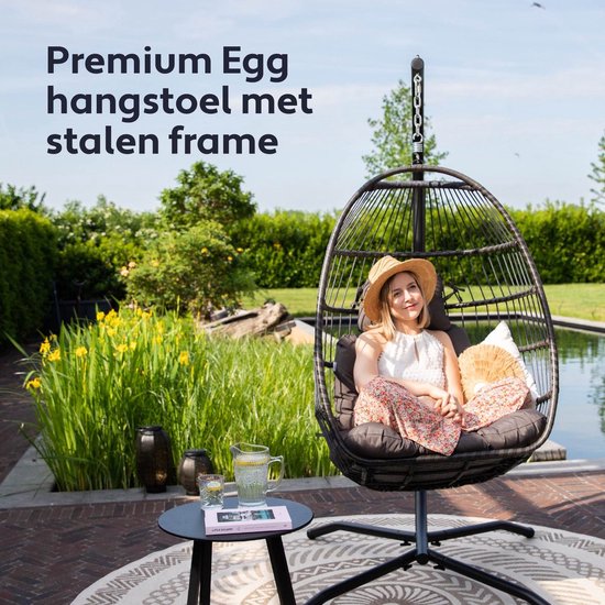 Vita5 Egg Hanging Chair - Intérieur et extérieur - Chaise cocon - avec support - jusqu'à 150kg - pliable - coussin inclus - brun foncé