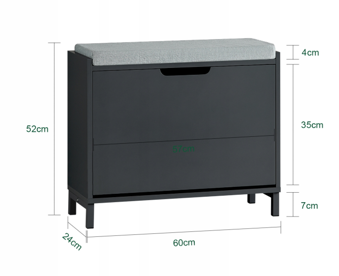 SoBuy Meuble à chaussures - Porte pliante avec 2 étagères réglables - Capacité de 113 kg - 60 x 24 x 52 cm - Noir