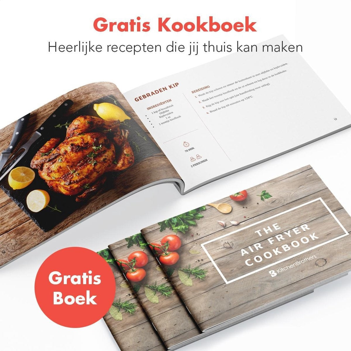 Airfryer KitchenBrothers Friteuse sans huile à hair chaud - 7 programmes automatiques - 80-200°C - 1300W