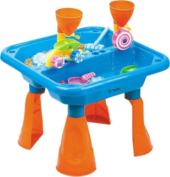 Table d'eau 2-en-1 bleue - Table d'eau et de sable - Jouets de plage et d'eau - Table de jeu d'extérieur - Table d'activité - A partir de 3 ans