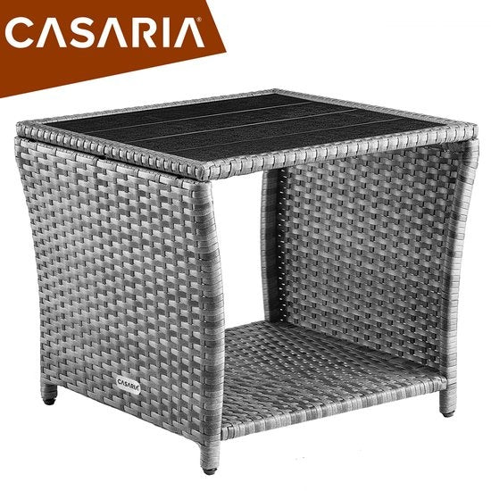 Table d'appoint Casaria Polyrattan - Plateau en WPC 45x45x40cm - Gris