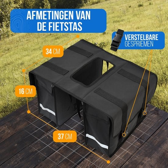 Strex Double Panniers Waterproof - Sac à dos 40 litres - Noir - Avec réflecteurs - Vélo électrique