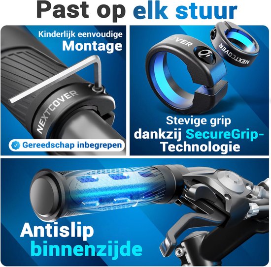Poignées de vélo Nextcover - Comfort Grip - Ergonomiques - Universelles - Noires