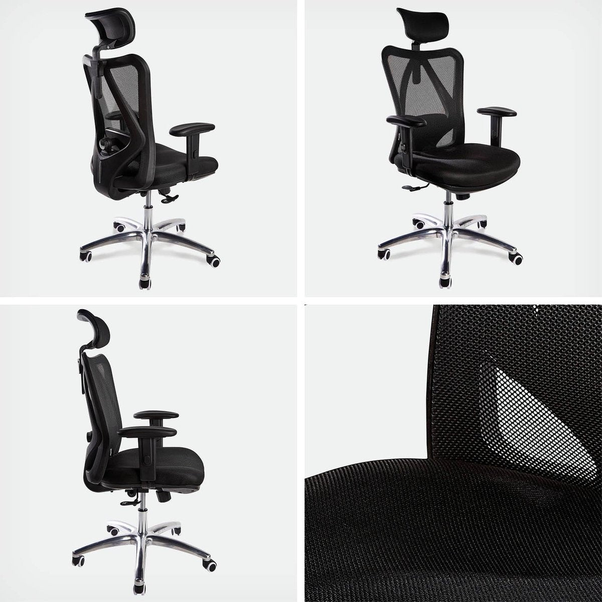 Chaise de bureau ergonomique - LifeGoods - Réglable - Jusqu'à 136 kg - Noir