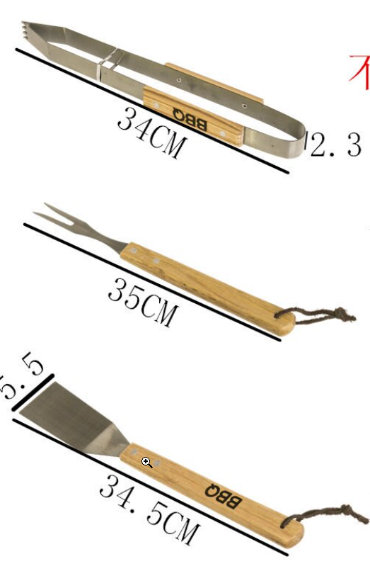 Set d'outils BBQ/barbecue 3 pièces avec manches en bois - Pince - Fourchette - Spatule