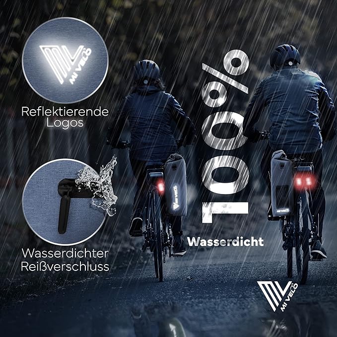 MIVELO - Sacoche pour porte-bagages - 3 en 1 - Capacité de 25 litres - Bleu Jeans & Polyester imperméable - Détails réfléchissants - Pour un usage quotidien