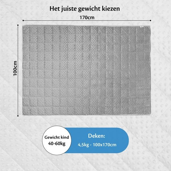 Ella® Verzwaringsdeken Kind 4,5kg - 100 x 170cm - Zwaartedeken - Weighted Blanket - Verzwaarde Deken - OEKO-TEX Katoen & Minky Fleece