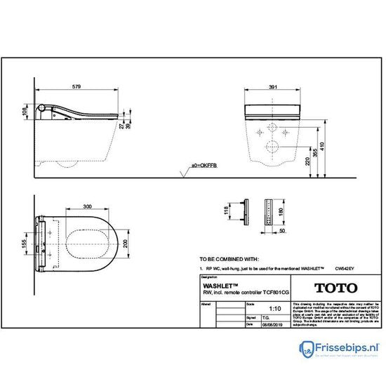 Toto Europe Rw Siège de toilette avec douche inférieure Tcf801Cg