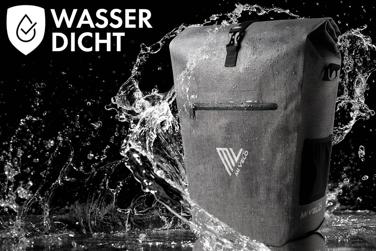 MIVELO Pannier - Étanche - 25L - Avec compartiment pour ordinateur portable et bandoulière - Gris