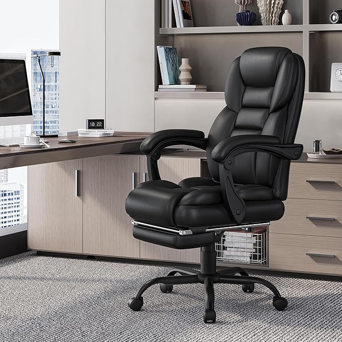 Yaheetech Siège de bureau avec repose-pieds - Noir - Siège de direction ergonomique avec dossier et accoudoirs réglables