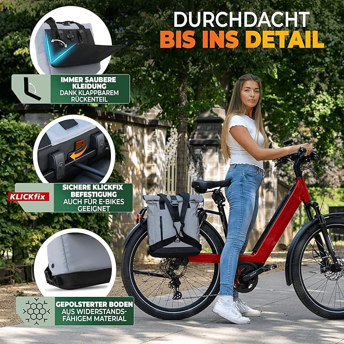 MIVELO - Sacoche pour porte-bagages - Capacité 22 l - Polyester - Réfléchissant & Noir - Avec pochette pour ordinateur portable & bandoulière - Pour E-bike & City Bike