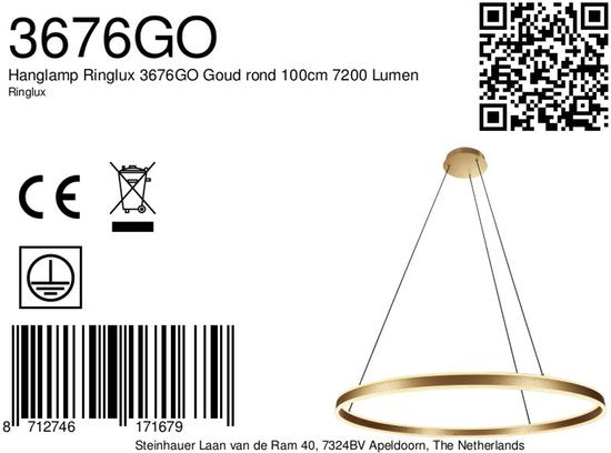 Steinhauer - lampe suspendue - Ringlux - or - métal - Ø 100cm - LED - 3676GO