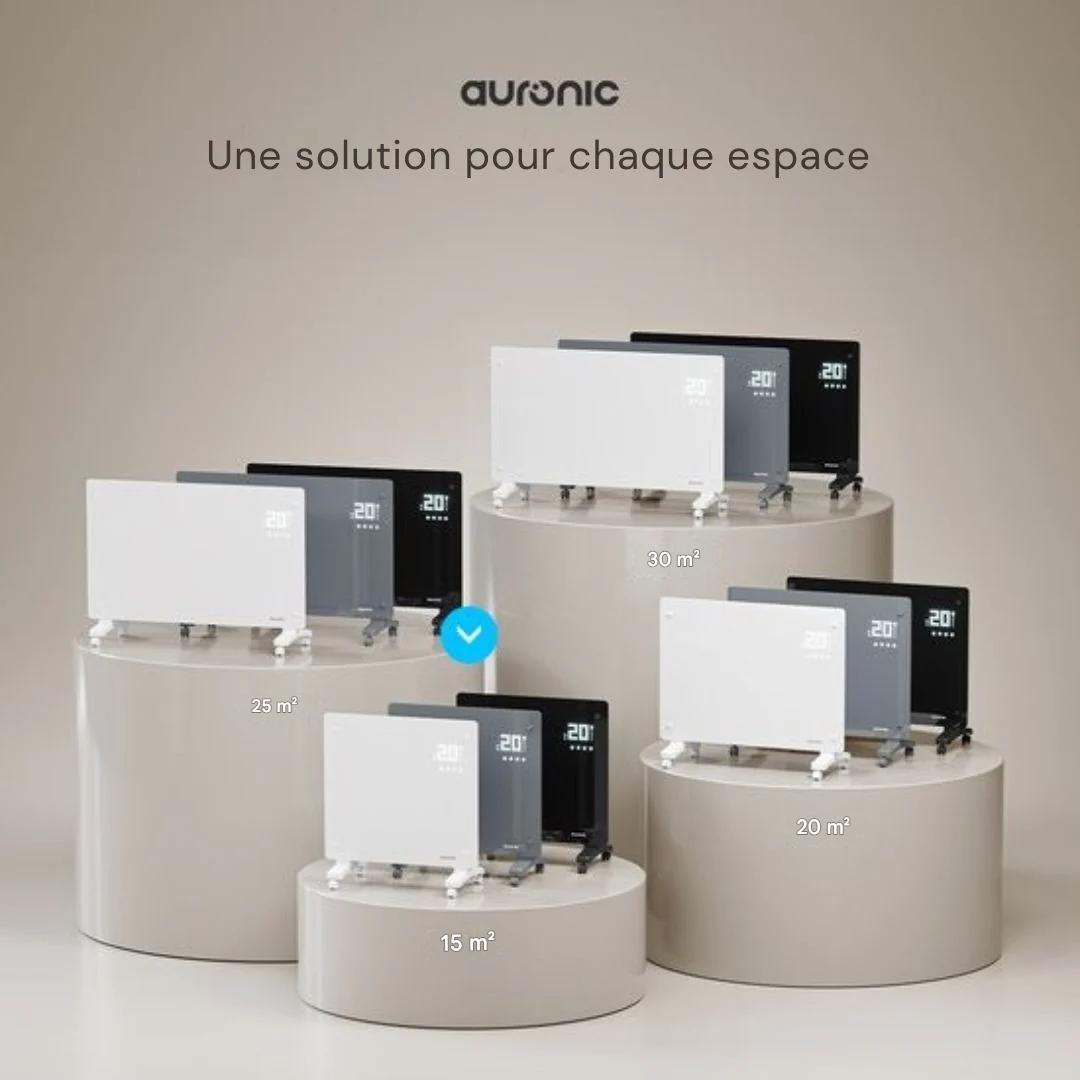 Chauffage électrique Auronic - convecteur avec thermostat et télécommande - panneau en verre - 1000W - Blanc