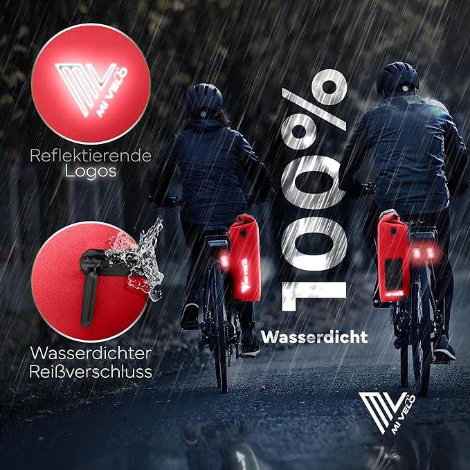 MIVELO Pannier - Sac à dos et sac à bandoulière 3-en-1 - Imperméable et compartiment pour ordinateur portable - 25 litres - Rouge