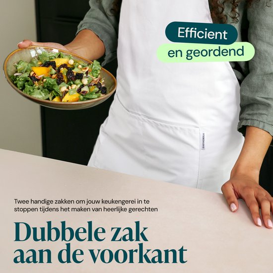 Tablier de cuisine Castagnola - Hydrofuge et anti-salissures - Tablier de cuisine professionnel - Tablier de barbecue pour femmes et hommes - Unisexe - Boucle réglable - Poches extra-larges - Blanc