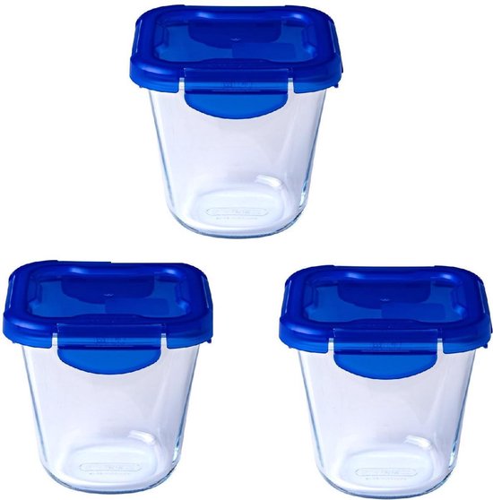 Bol carré Cook & Go avec couvercle - Lot de 3 pièces - Bleu - Pyrex