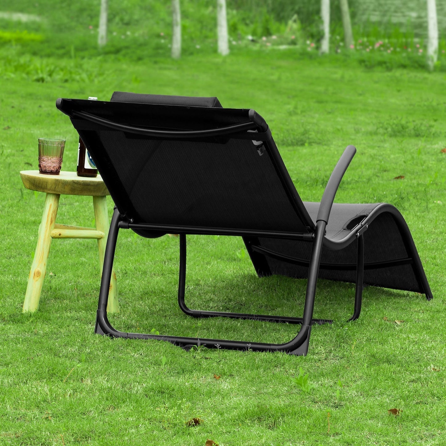 SoBuy Chaise longue avec coussin - Pliable - Max. 150 kg - 173 x 60 x 69 cm - Noir