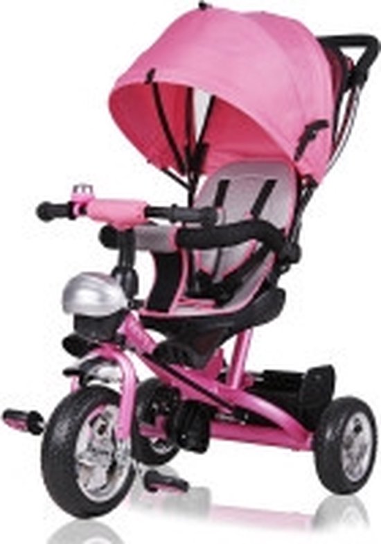 Vélo/tricycle enfant - Rose - Barre de poussée - toit pliant - repose-pieds pliant - panier inclus