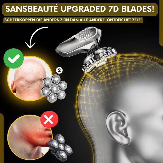 Rasoir 6-en-1 pour hommes + tête de rasage supplémentaire - tondeuse - sansbeauté® SkullSharp MAX - rasoir électrique pour le visage et la tête - rasage - rasage de la tête - humide et sec - électrique