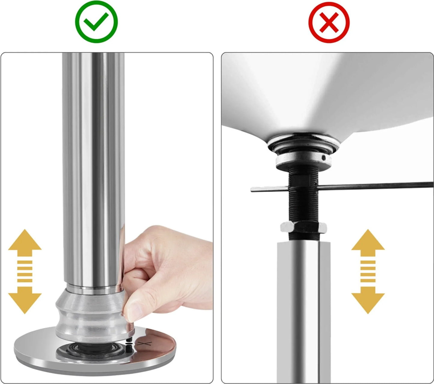 Yaheetech Dance Pole Ajustable - Comprend un support statique et rotatif, une protection en caoutchouc de silicone et 2 tiges d'extension - Pour la maison et le fitness - Métal chromé argenté - 25 x 25 x 216.5-275 cm