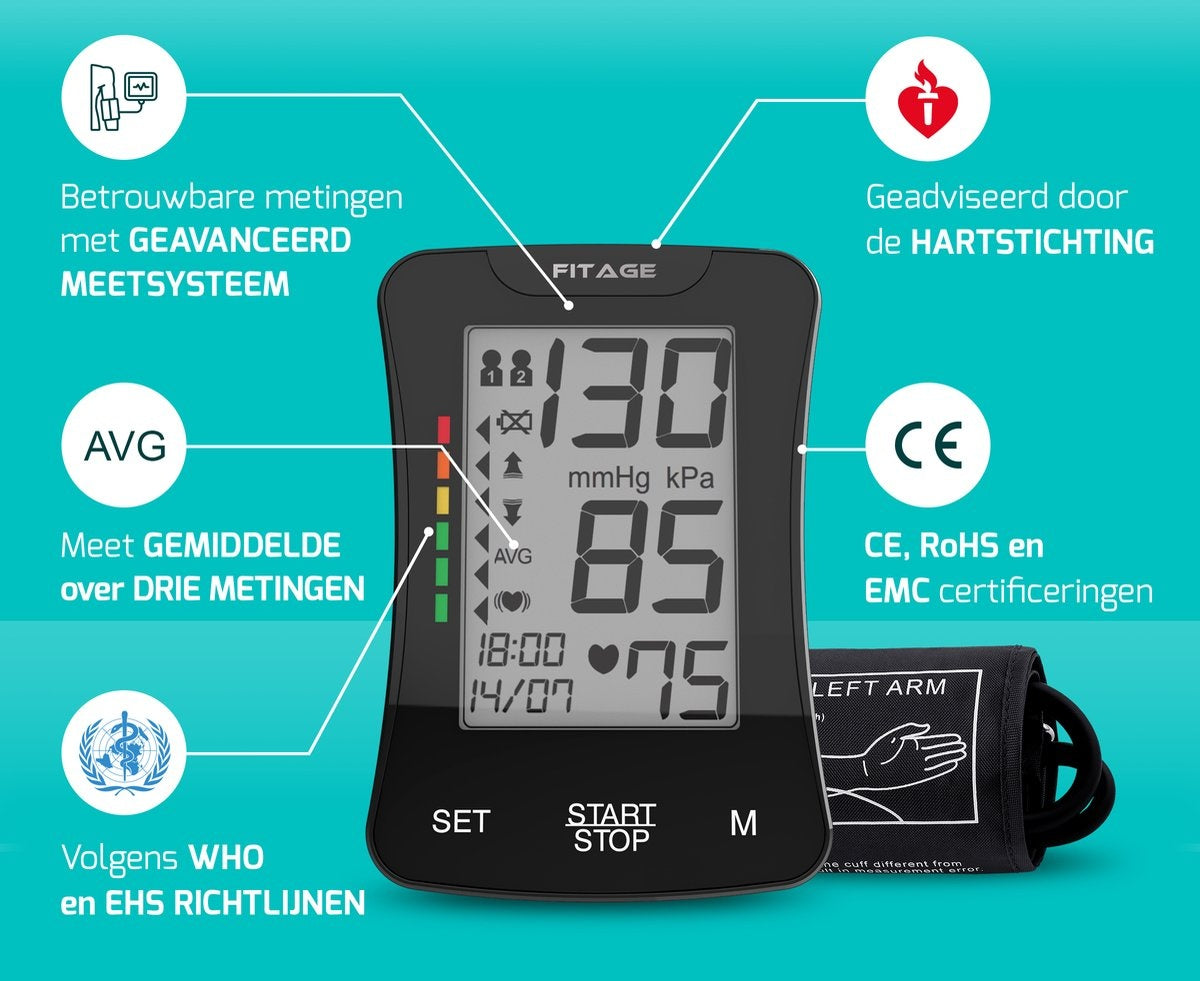 Tensiomètre médical bras - FITAGE - Moniteur de Pression Artérielle - Fréquence Cardiaque -Brassard 22-42cm