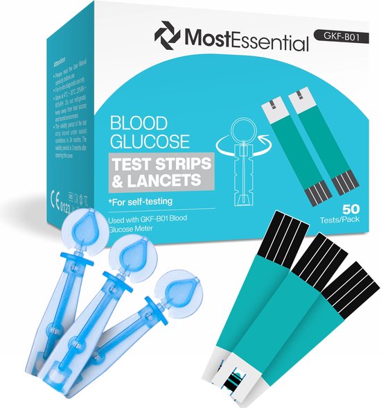 MostEssential Premium Glucose Meter Refill Set - Lot de 50 bandelettes réactives et 50 lancettes