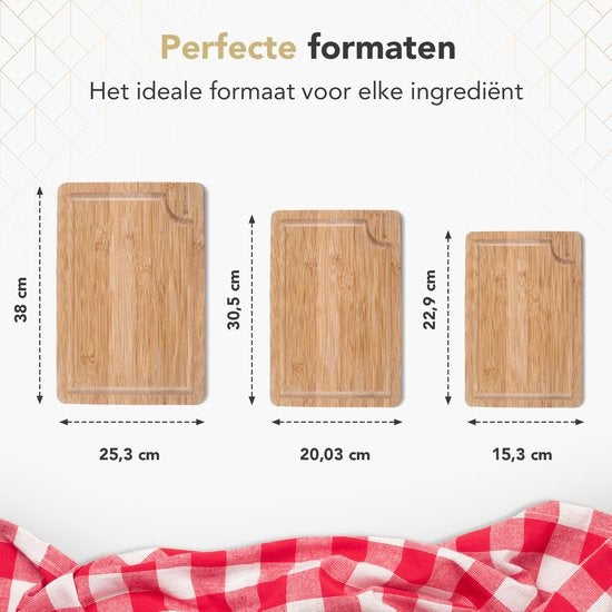 Rochester Snijplanken Hout – Borrelplank – Serveerplank - 3-Delig – Organisch Bamboe – Luxe Design – Hygienisch En Duurzaam
