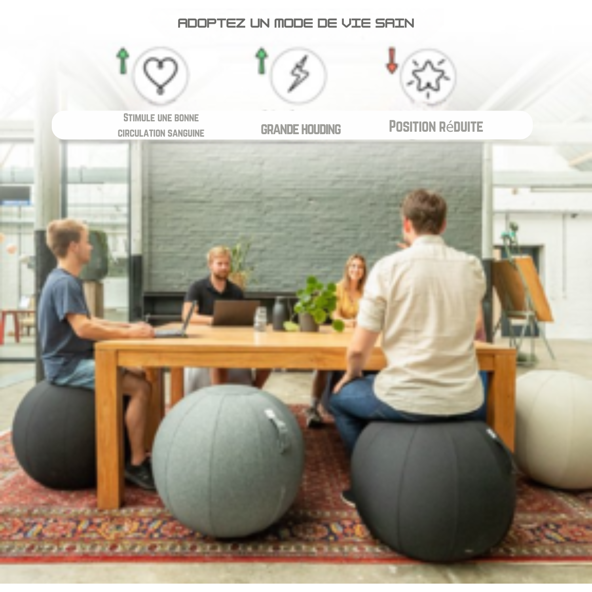 Balle d'assise - Backerz® - 65cm -Housse en lin - Chaise ergonomique de bureau - Gris clair