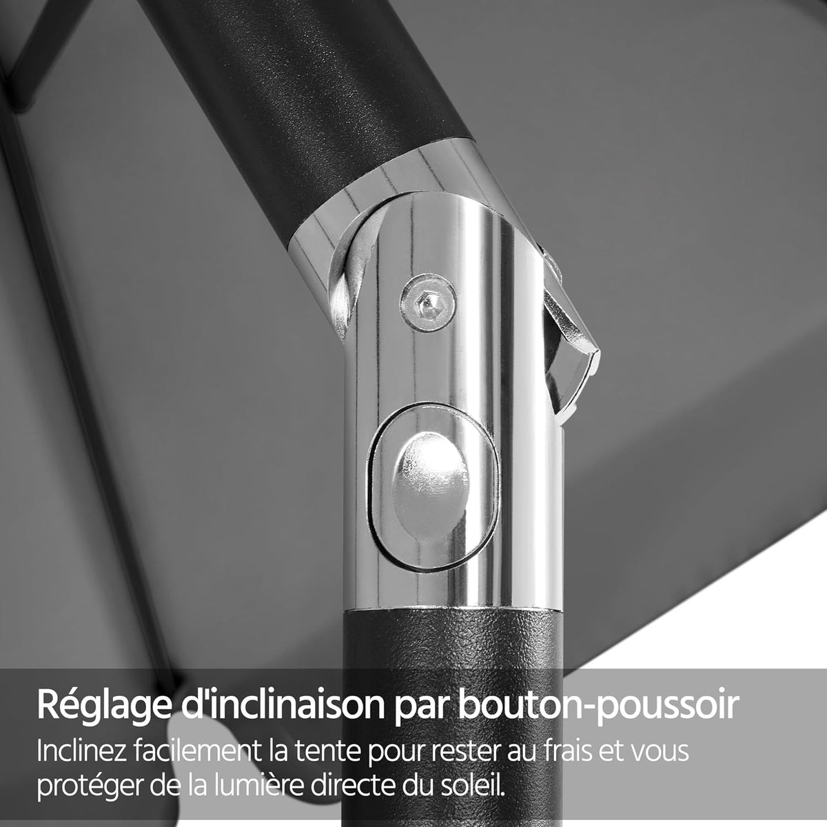Parasol de jardin 268 cm avec fonction d'inclinaison, manivelle et 8 baleines, gris