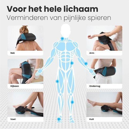 Auronic Shiatsu Massage Cushion - Appareil de massage électrique pour la nuque - Appareils de massage - Nuque et épaules - Infrarouge - Mallette de transport incluse - Noir/Bleu