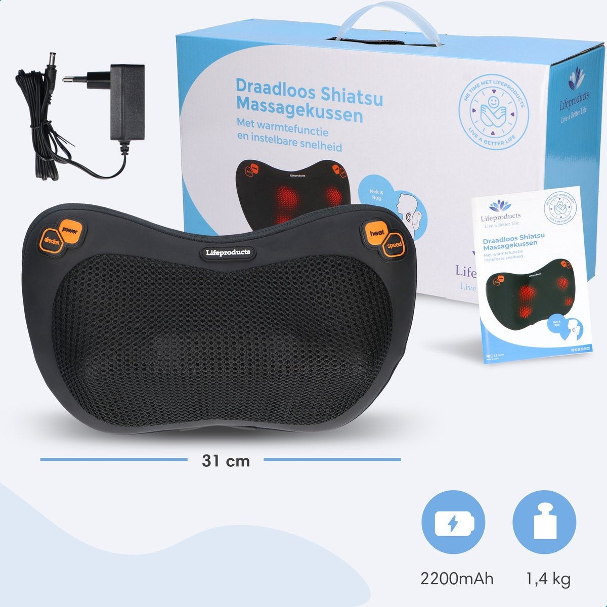 Lifeproducts Coussin de massage électrique Shiatsu avec fonction chaleur