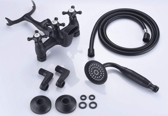 Sumerain - Vintage Wall Mount Freestanding Bath Tap - Matt Black - Hand Shower